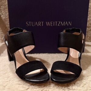 Stuart Weitzman Black Block Heel Sandals